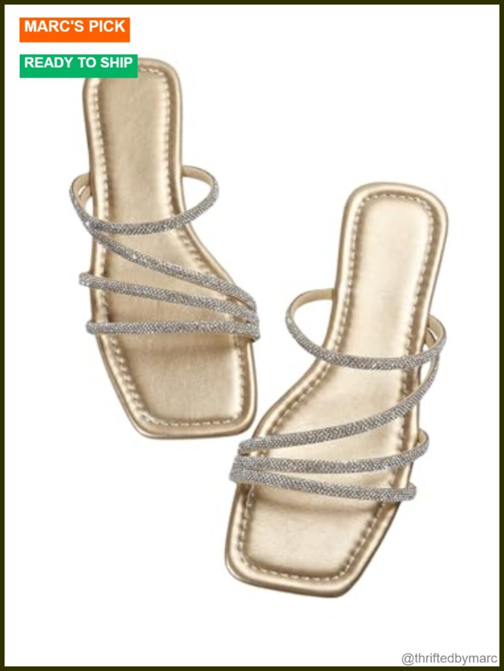 Women's Rhinestone Flat Sandals - Strappy Sparkly Slip On Dressy Shoes